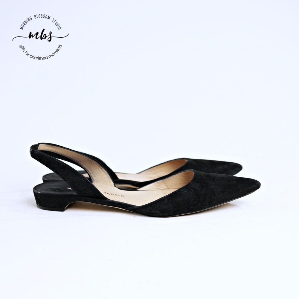 Paul Andrew Rhea Pointed Toe Suede Slingback Sandals Black Women EU 39
